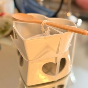 Maison Home Heart-Shaped Ceramic Fondue Set w/ Spoon | NWT